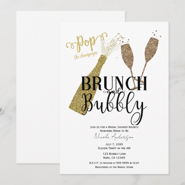 Invitación Brunch de champán POP y despedida de soltera burbu (Anverso / Reverso)