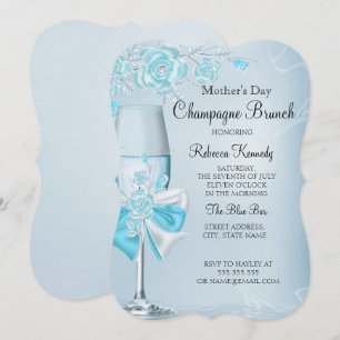 Invitación Brunch de Champán Rosa Azul Turquesa Bonito del Dí