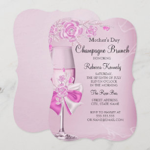 Invitación Brunch de Champán Rosa Bonito del Día de la Madre