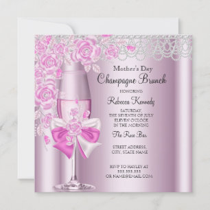 Invitación Brunch de Champán Rosa Bonito del Día de la Madre