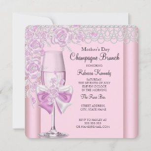 Invitación Brunch de Champán Rosa Bonito Día de la Madre 2D