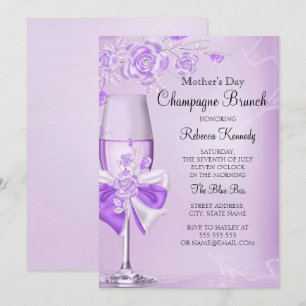 Invitación Brunch de Champán Rosa Lila Bonito Día de la Madre