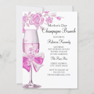 Invitación Brunch de champán Rosa Rosa Bonito Día de la Madre