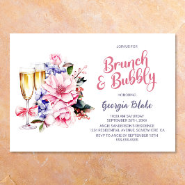 Invitación Brunch de champán rosa y floral