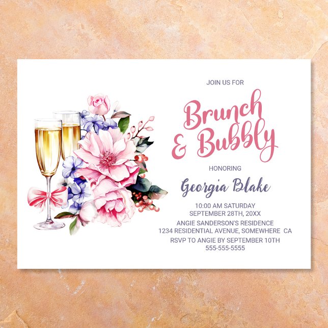 Invitación Brunch de champán rosa y floral (Subido por el creador)