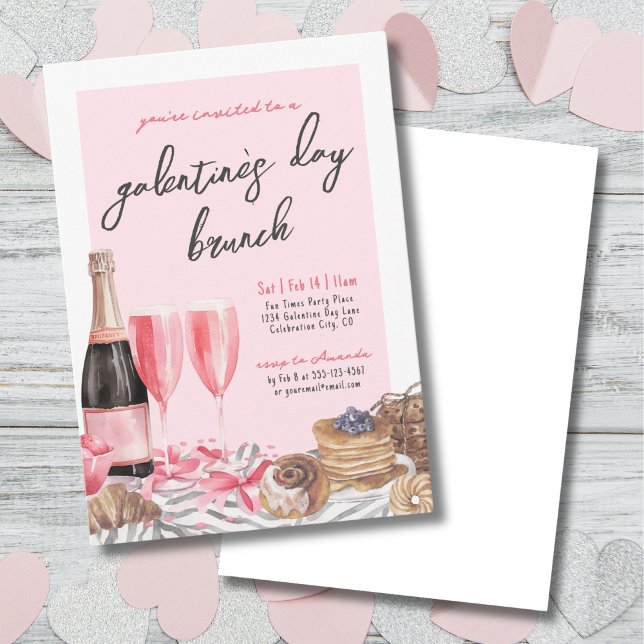 Invitación Brunch de champán rosado día de Galentine (Pink Champagne Brunch Galentine's Day Invitation)
