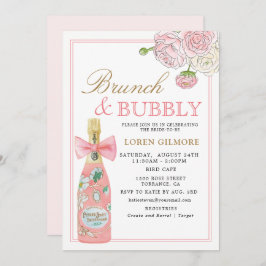 Invitación Brunch de champán Rubor Gold Floral y burbujeante