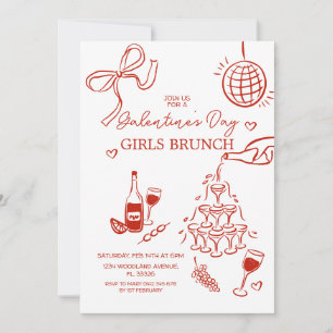Invitación Brunch de Chicas del Día de la Galentina Roja dibu