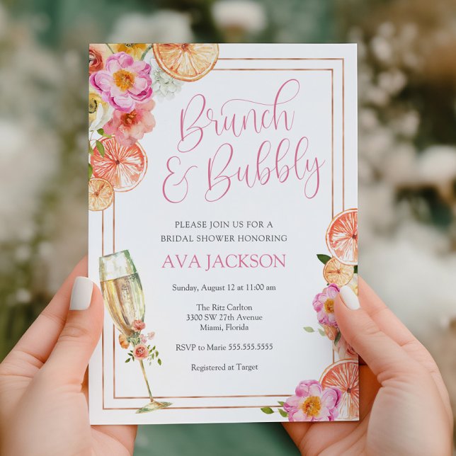 Invitación Brunch de cítricos rosados y ducha de novias con b (Subido por el creador)