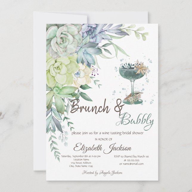 Invitación Brunch de Cóctel de Suculentas y Burbujeante (Anverso)
