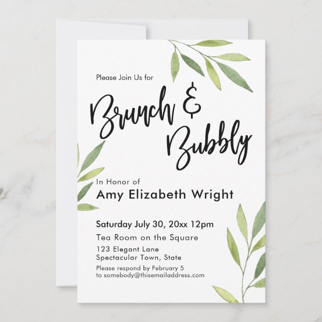 Invitación Brunch de color de agua verde y burbuja (Anverso)