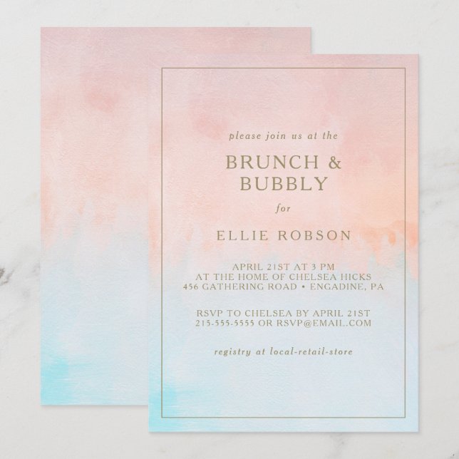 Invitación Brunch de color veraniego y ducha de burbujas (Anverso / Reverso)