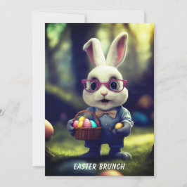 Invitación Brunch de conejo y cesta con un vestido lindo