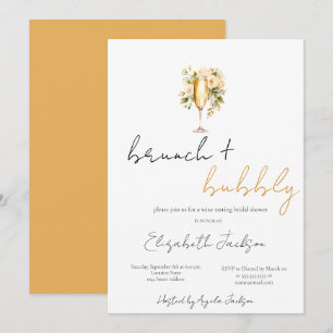Invitación Brunch de copa de vino floral y ducha nupcial burb