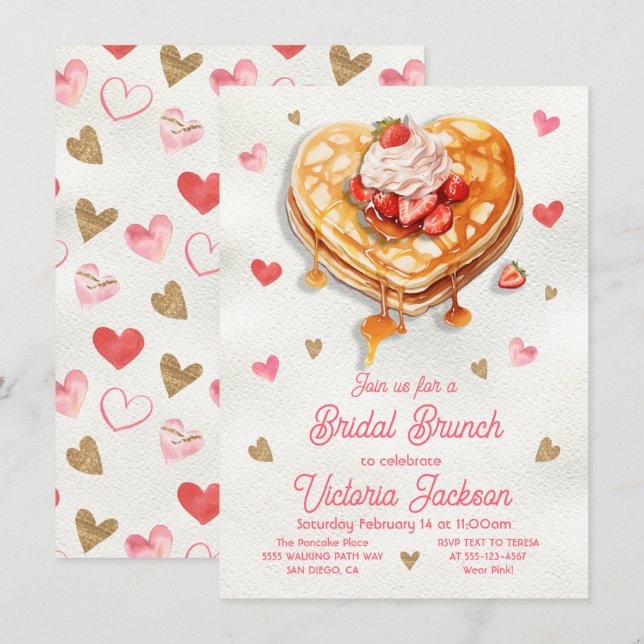 Invitación Brunch de corazón de panqueques de cumpleaños de n (Anverso / Reverso)