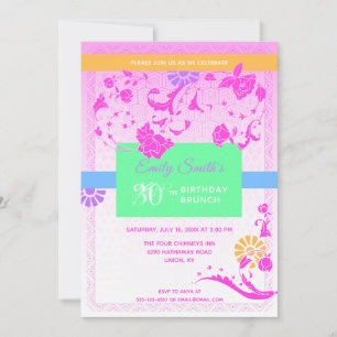 Invitación Brunch de cumpleaños 30 de Pink Trendy Peony