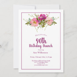Invitación Brunch de cumpleaños 90º Floral de pink magenta