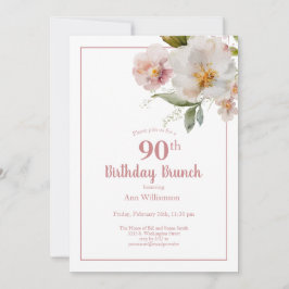 Invitación Brunch de cumpleaños 90 de Rubor Pink Watercolor F
