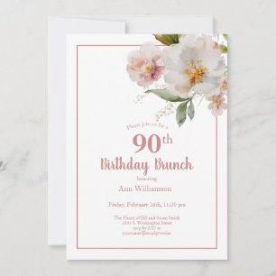 Invitación Brunch de cumpleaños 90 de Rubor Pink Watercolor F