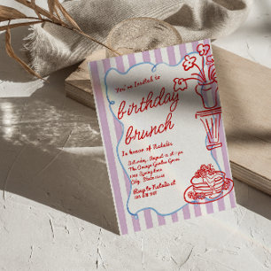 Invitación Brunch de cumpleaños con crepes de flores dibujada
