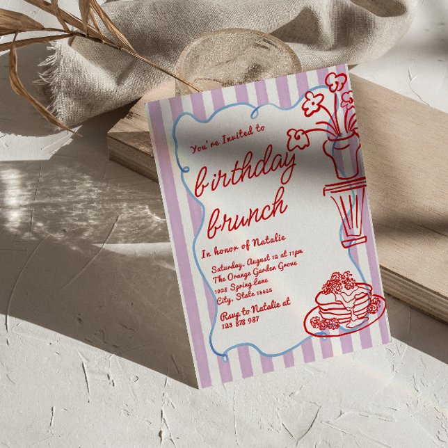 Invitación Brunch de cumpleaños con crepes de flores dibujada (Subido por el creador)
