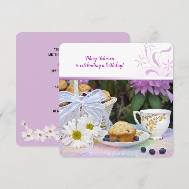 Invitación Brunch de cumpleaños de Blueberry Muffins (Anverso / Reverso)