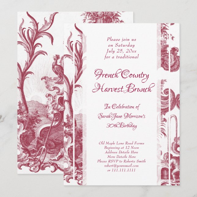 Invitación Brunch de cumpleaños de cosecha francesa barroco (Anverso / Reverso)