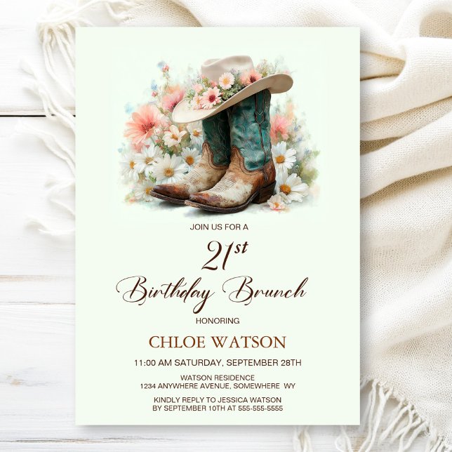 Invitación Brunch de cumpleaños de Cowgirl Boots (Subido por el creador)