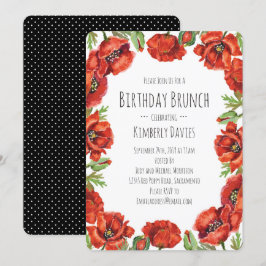 Invitación Brunch de cumpleaños de Punto Polka Rojo