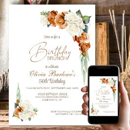 Invitación Brunch de cumpleaños floral de rosa blanca Naranja