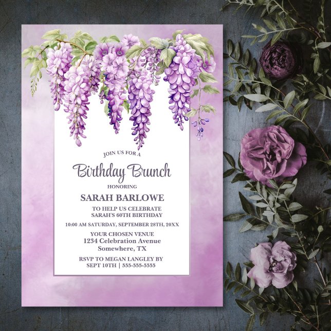 Invitación Brunch de cumpleaños floral de Wisteria Rosa (Subido por el creador)
