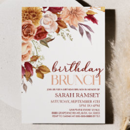 Invitación Brunch de cumpleaños floral del Naranja de Borgoña