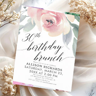 Invitación Brunch de cumpleaños número 30 con caligrafía en r