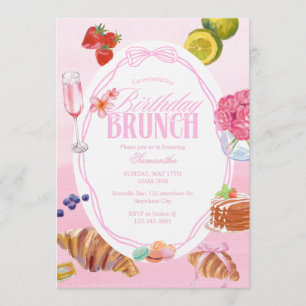 Invitación Brunch de cumpleaños rosa Croissant