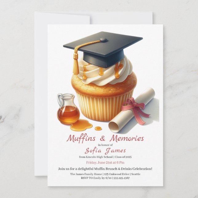 Invitación Brunch de Cupcake de Celebración de Graduación (Anverso)