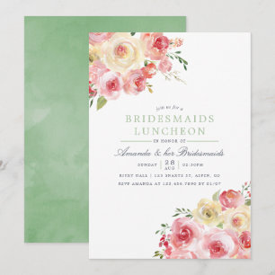 Invitación Brunch de Damas de Honor con Acuarela Rosa y Salvi