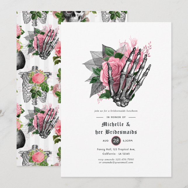 Invitación Brunch de Damas de Honor con Calaveras Góticas Flo (Anverso / Reverso)