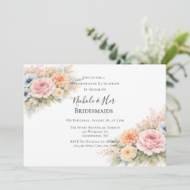 Invitación Brunch de Damas de Honor Floral Acuarela Suave