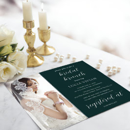 Invitación Brunch de Desayuno de Boda de Foto Verde Esmeralda