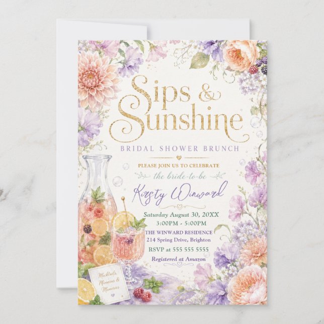 Invitación Brunch de Desayuno para Despedida de Soltera Sips  (Anverso)