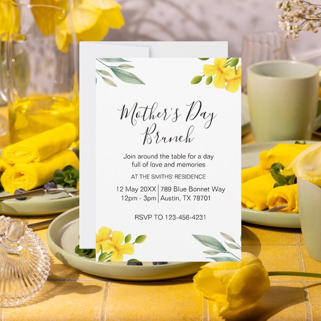 Invitación Brunch de Día de la Madre Floral Amarillo (Subido por el creador)