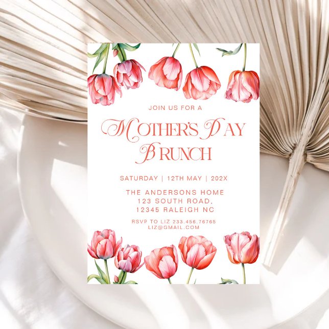 Invitación Brunch de Día de la Madre floral de tulipanes rosa (Subido por el creador)