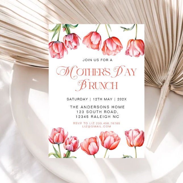 Invitación Brunch de Día de la Madre floral de tulipanes rosa (Subido por el creador)