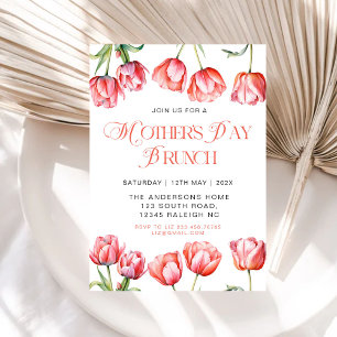 Invitación Brunch de Día de la Madre floral de tulipanes rosa