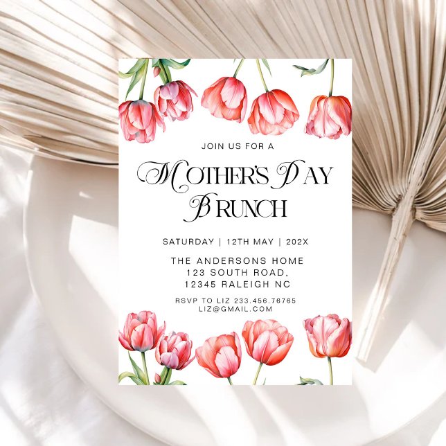 Invitación Brunch de Día de la Madre floral de tulipanes rosa (Subido por el creador)