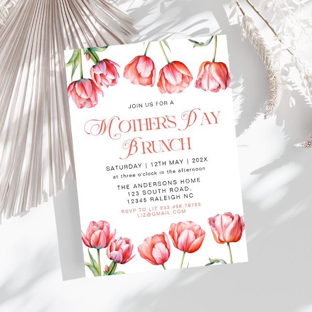 Invitación Brunch de Día de la Madre floral de tulipanes rosa (Subido por el creador)