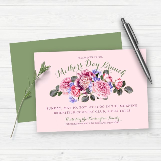 Invitación Brunch de Día de la Madre floral rosado de primave (Subido por el creador)
