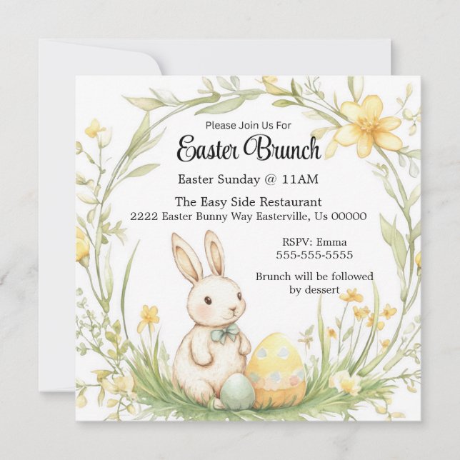 Invitación Brunch de domingo de Pascua Amarillo y Alegre (Anverso)
