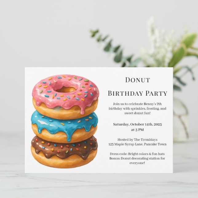 Invitación Brunch de Donut Dulce | Celebración de Cumpleaños (Anverso de pie)