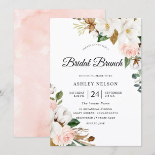 Invitación Brunch de ducha con flores blancas y Rubor